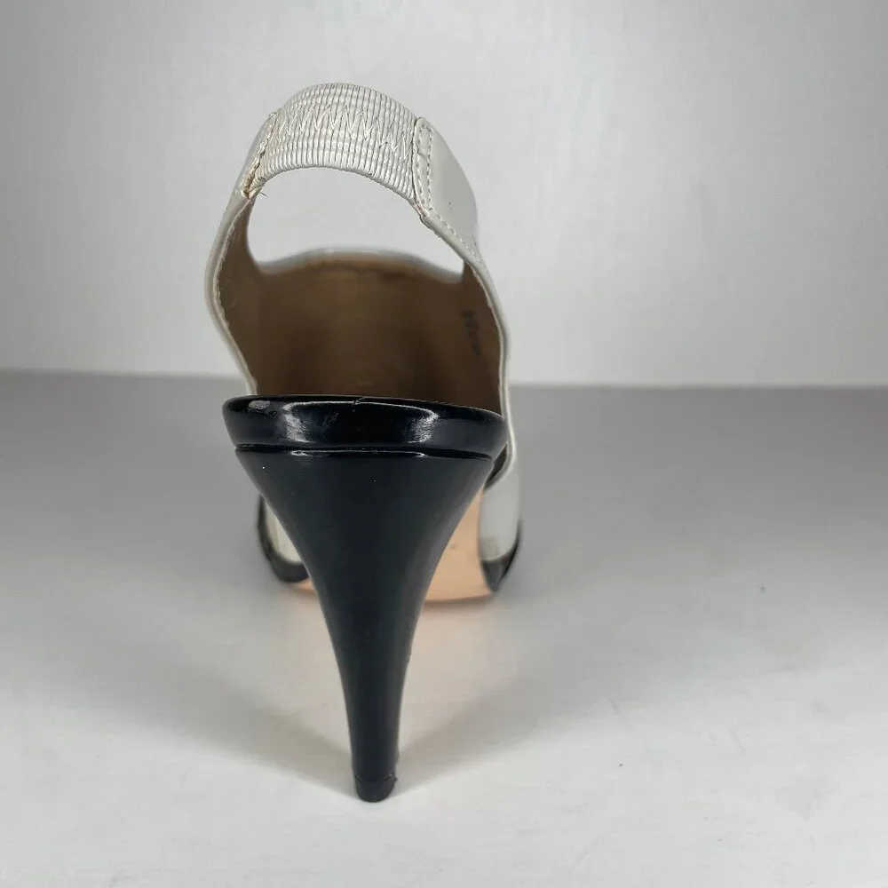 ANN TAYLOR Whimsigoth Mod Patent Colorblock Peep Toe Slingback Sandals Heels 6M